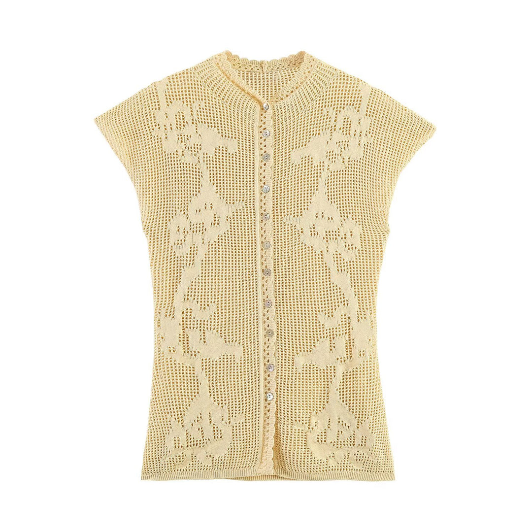 Dame elegant stickad blus med filigranmönster Mirla-Eva Jonsson