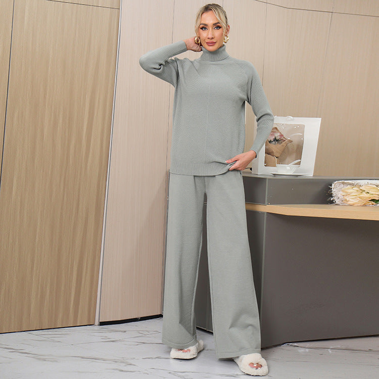 Dame elegant stickat loungewear-set med hög krage och lös passform Eva Jonsson-Eva Jonsson