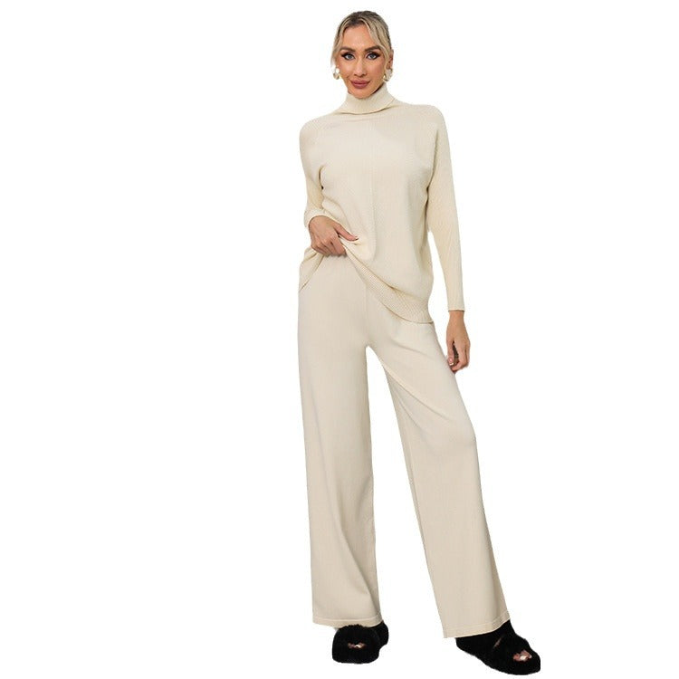 Dame elegant stickat loungewear-set med hög krage och lös passform Eva Jonsson-Eva Jonsson