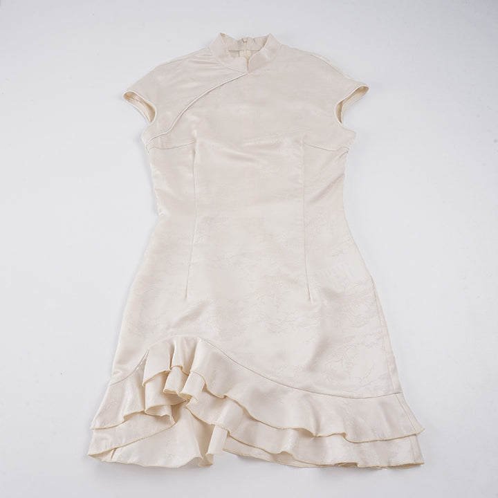 Dame elegant wrap dress with romantic ruffle hem and high collar Mirla-Eva Jonsson