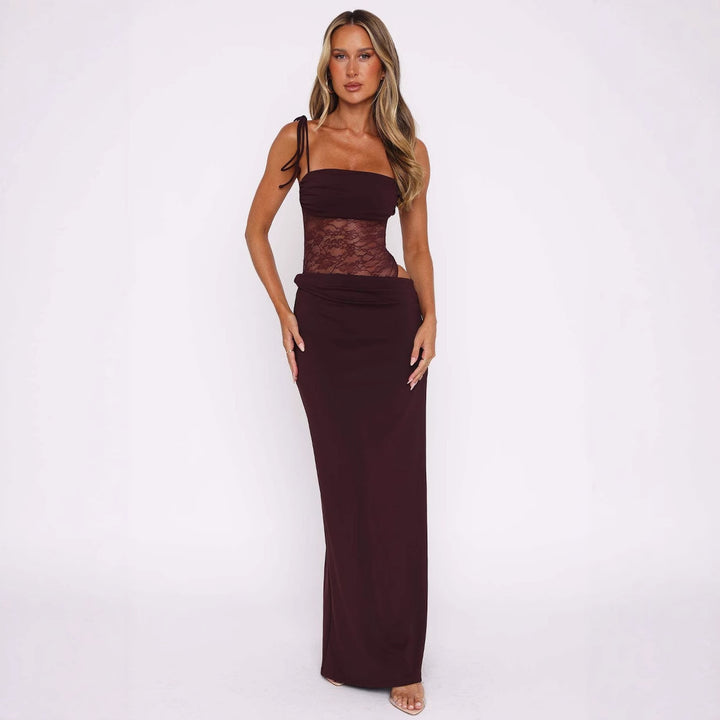 Dame elegant wrap max dress with transparent inserts and fine details Mirla-Eva Jonsson