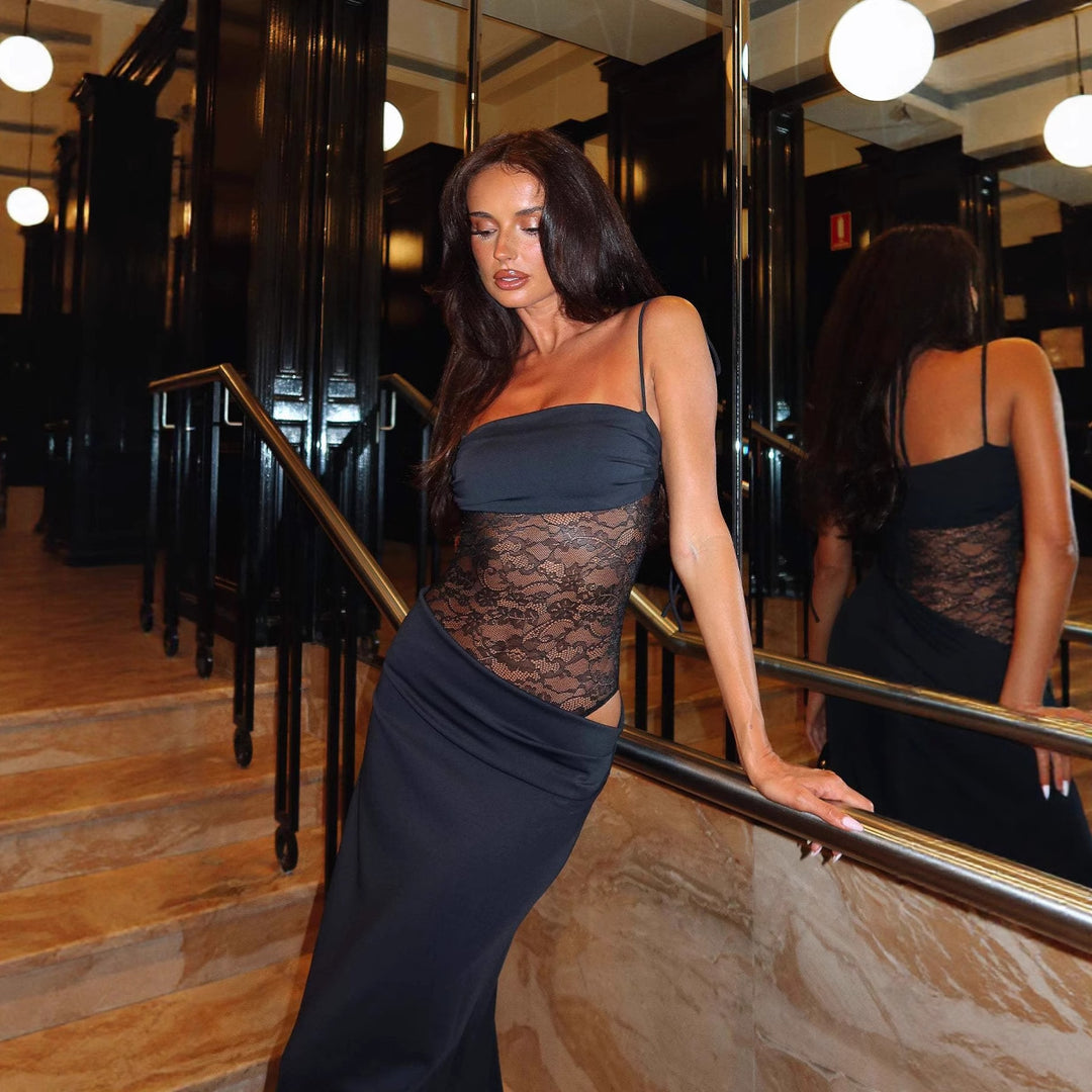 Dame elegant wrap max dress with transparent inserts and fine details Mirla-Eva Jonsson