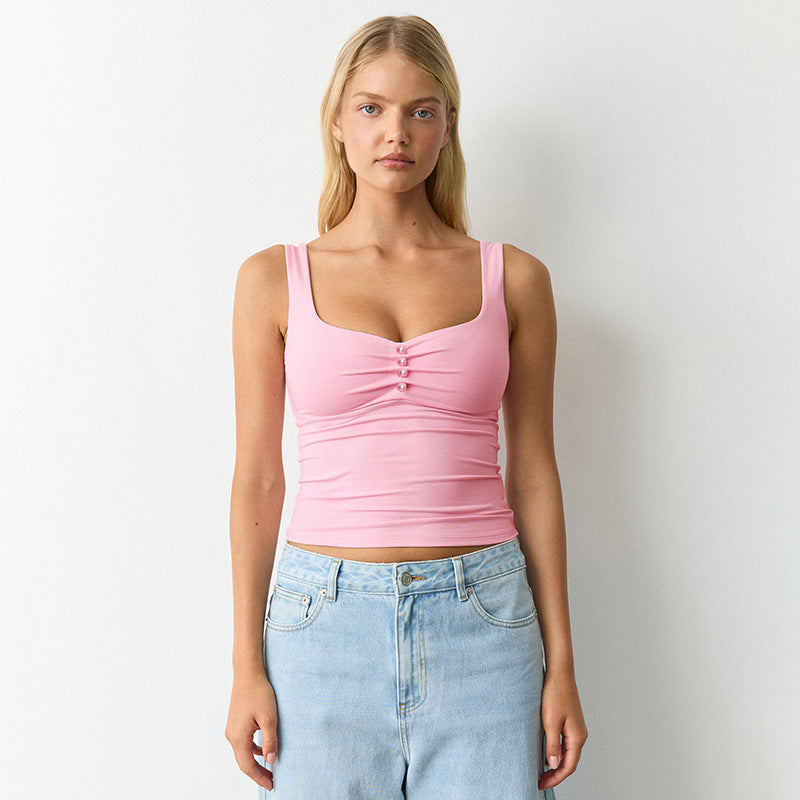 Dame fashion bustier top with decorative button details Mirla-Eva Jonsson
