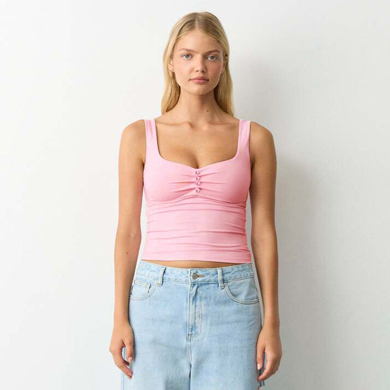 Dame fashion bustier top with decorative button details Mirla-Eva Jonsson