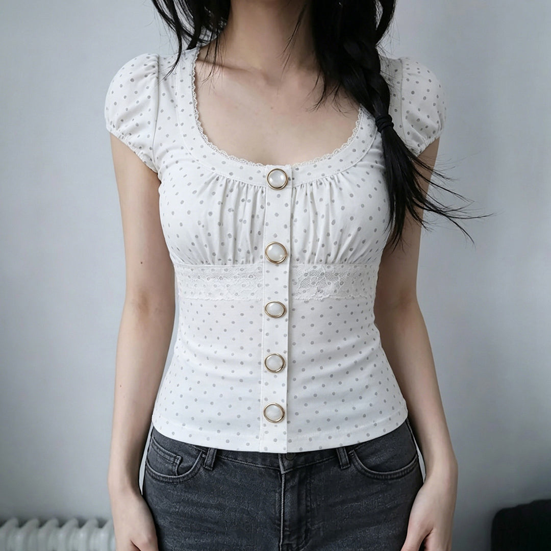 Dame figurformet overdel med puffarmer og knappliste Mirla-Eva Jonsson