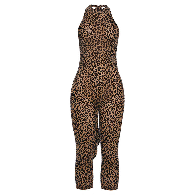 Dame figurnära jumpsuit med leopardmönster och hög hals Mirla-Eva Jonsson