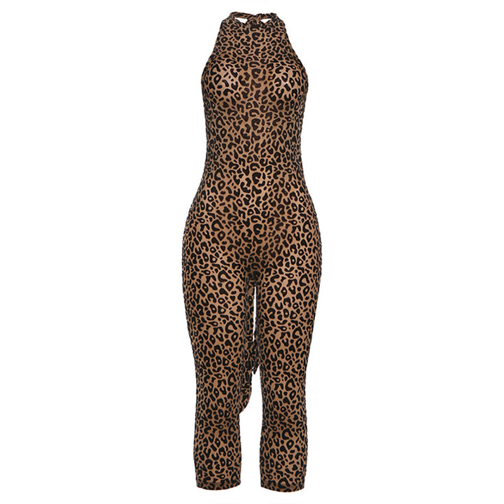 Dame figurnära jumpsuit med leopardmönster och hög hals Mirla-Eva Jonsson