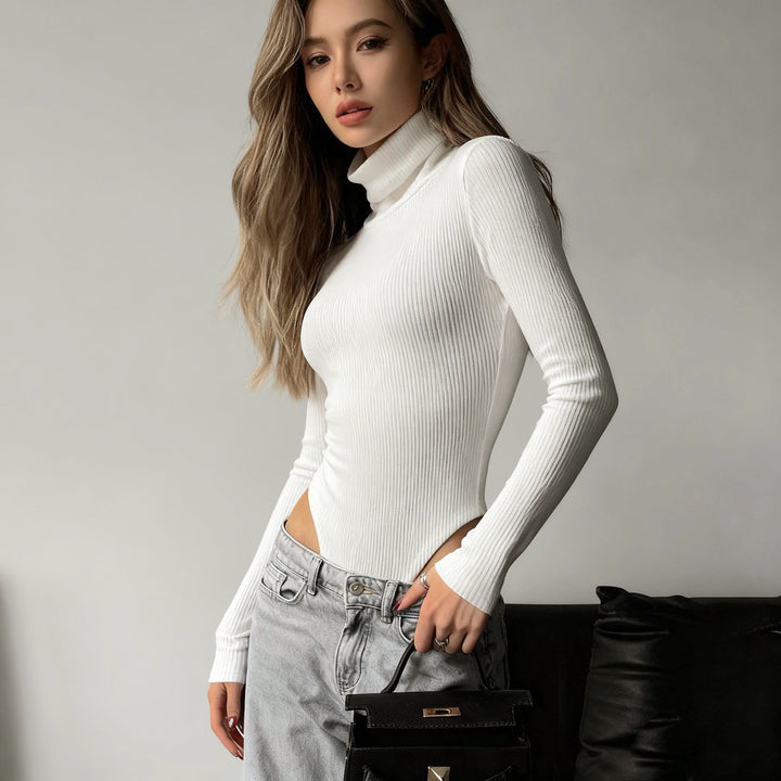 Dame figurnära långärmad bodysuit med hög krage Mirla-Eva Jonsson