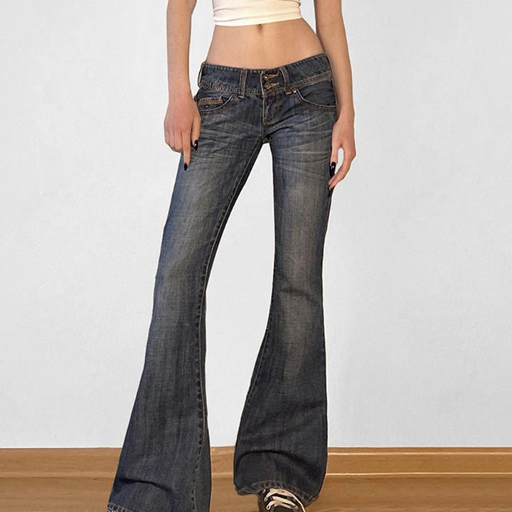 Dame flare jeans med høy midje og trendy detaljer Mirla-Eva Jonsson