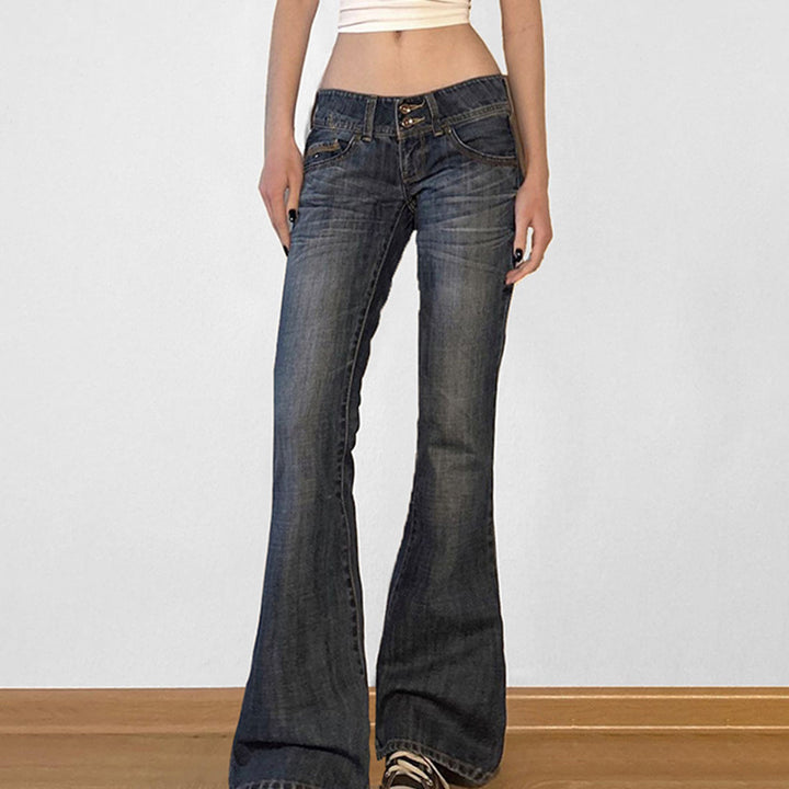 Dame flare jeans med høy midje og trendy detaljer Mirla-Eva Jonsson