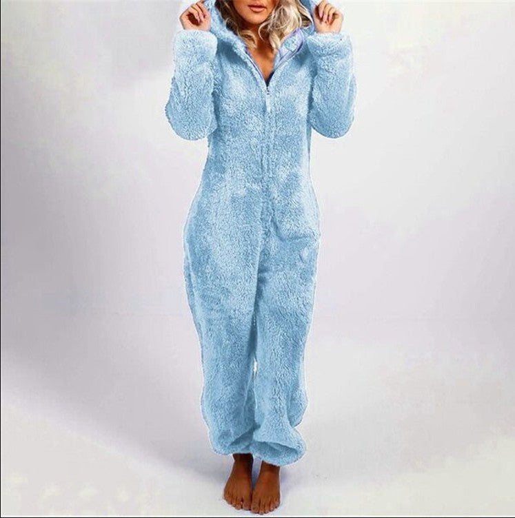 Dame fleece jumpsuit med huva och färgövergångsdesign Mirla-Eva Jonsson
