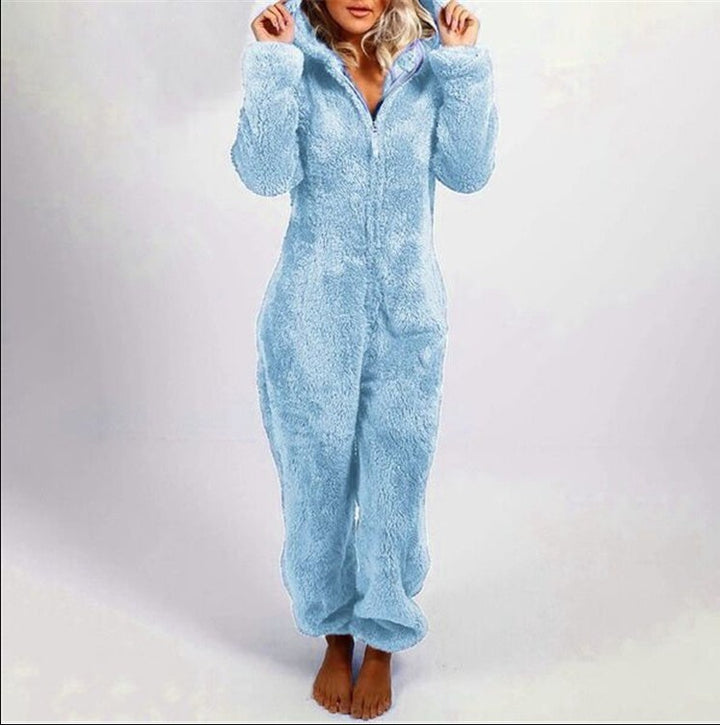 Dame fleece jumpsuit med huva och färgövergångsdesign Mirla-Eva Jonsson