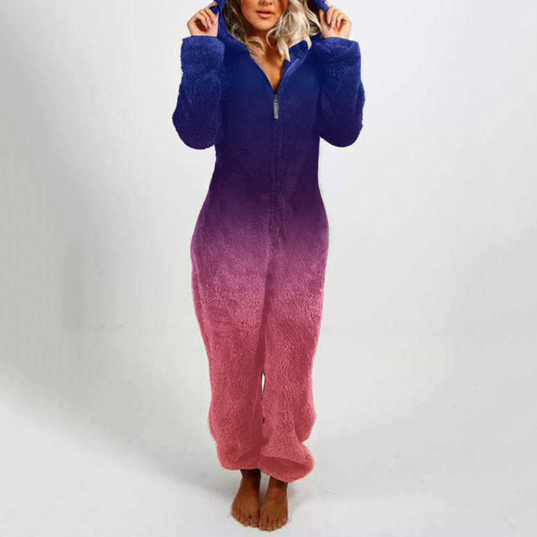 Dame fleece jumpsuit med huva och färgövergångsdesign Mirla-Eva Jonsson