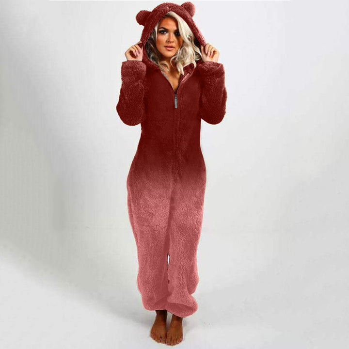 Dame fleece jumpsuit med huva och färgövergångsdesign Mirla-Eva Jonsson