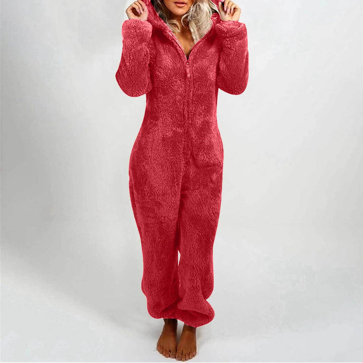 Dame fleece jumpsuit med huva och färgövergångsdesign Mirla-Eva Jonsson