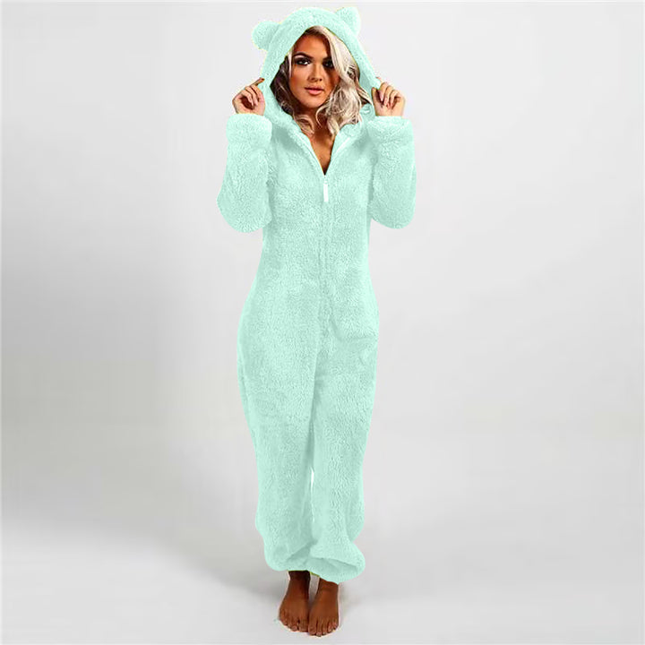 Dame fleece jumpsuit med huva och färgövergångsdesign Mirla-Eva Jonsson