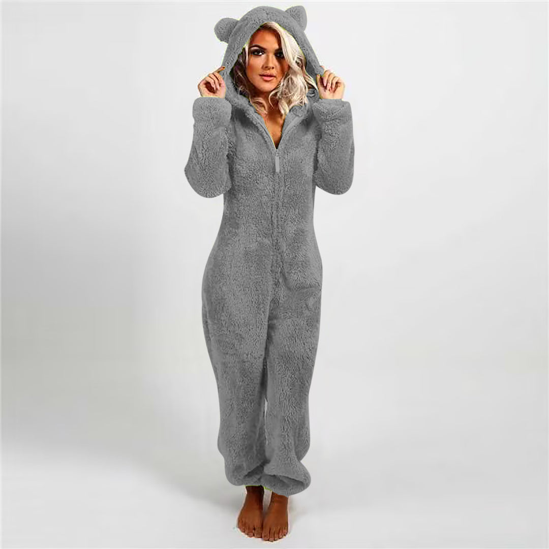 Dame fleece jumpsuit med huva och färgövergångsdesign Mirla-Eva Jonsson