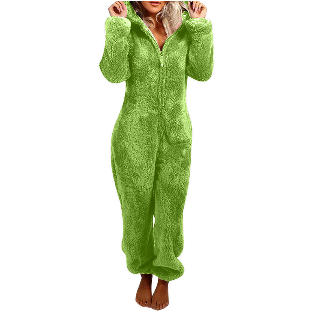 Dame fleece jumpsuit med huva och färgövergångsdesign Mirla-Eva Jonsson