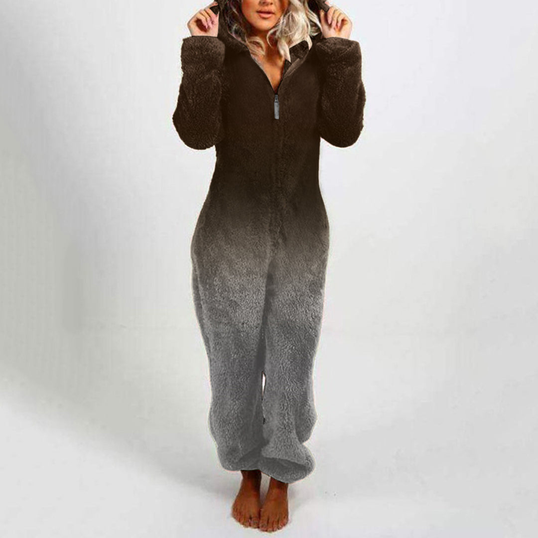 Dame fleece jumpsuit med huva och färgövergångsdesign Mirla-Eva Jonsson