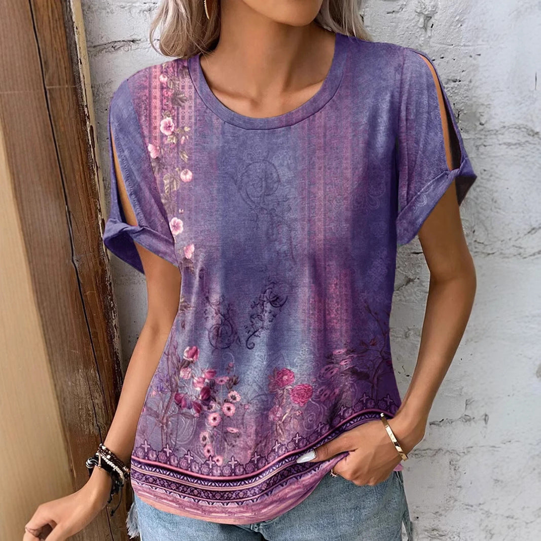 Dame floral oversized t-shirt med cut-out ärmar Mirla-Eva Jonsson