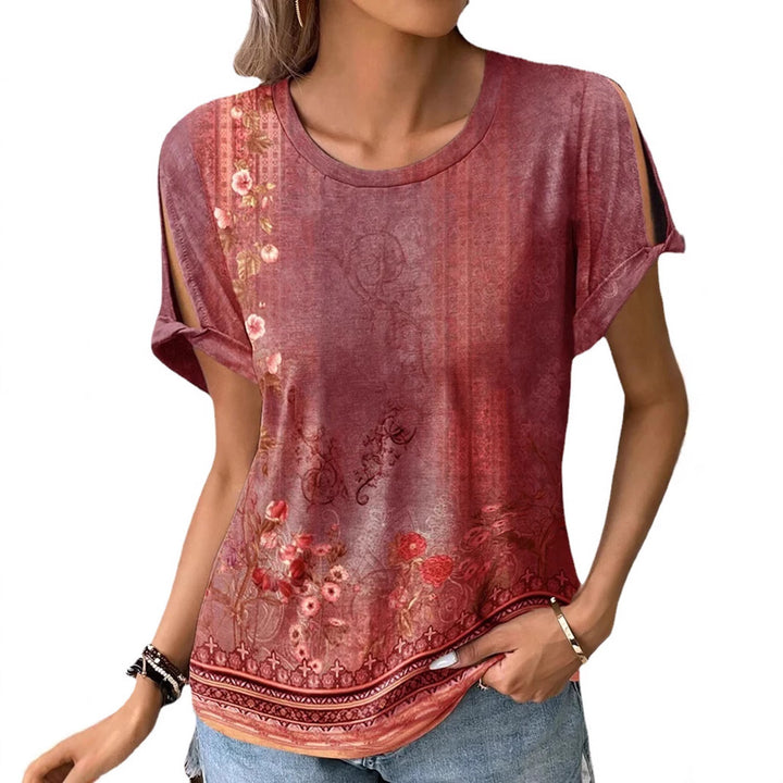 Dame floral oversized t-shirt med cut-out ärmar Mirla-Eva Jonsson