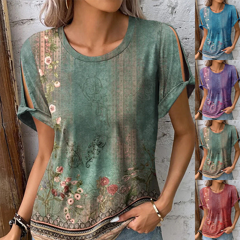 Dame floral oversized t-shirt med cut-out ärmar Mirla-Eva Jonsson