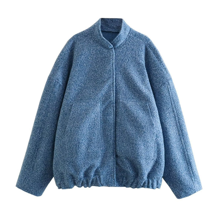Dame fluffig oversized jacka med praktiska fickor och elegant ståkrage Mirla-Eva Jonsson