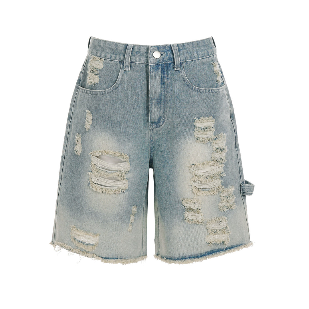Dame förstörda denimshorts med hög midja och fransade kanter Mirla-Eva Jonsson