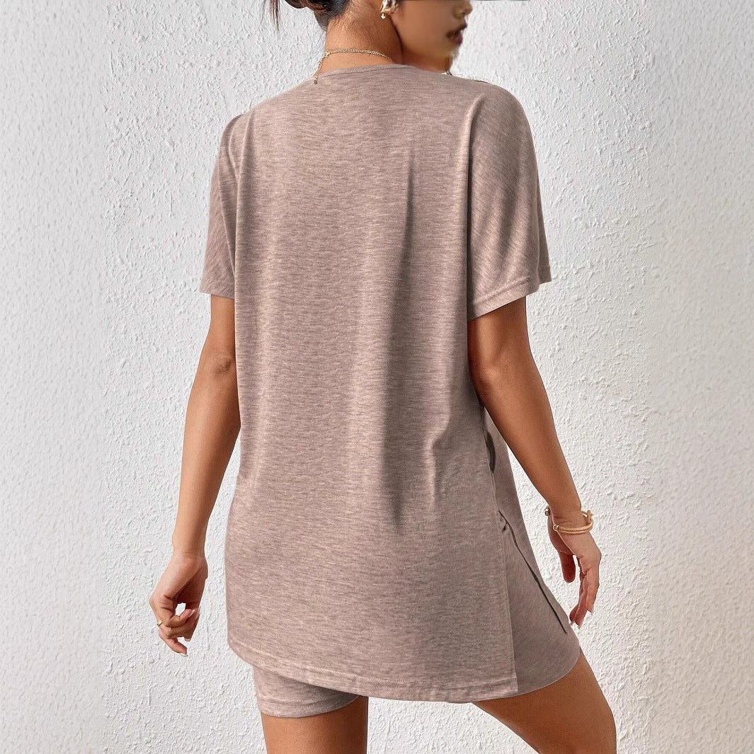 Dame fritids-loungewear-set med mjukt kortärmat topp och matchande cykelbyxor Mirla-Eva Jonsson