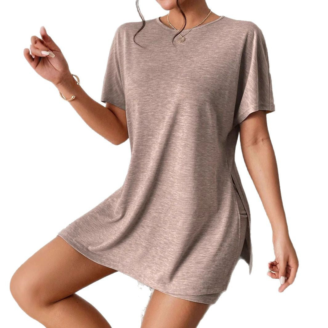 Dame fritids-loungewear-set med mjukt kortärmat topp och matchande cykelbyxor Mirla-Eva Jonsson