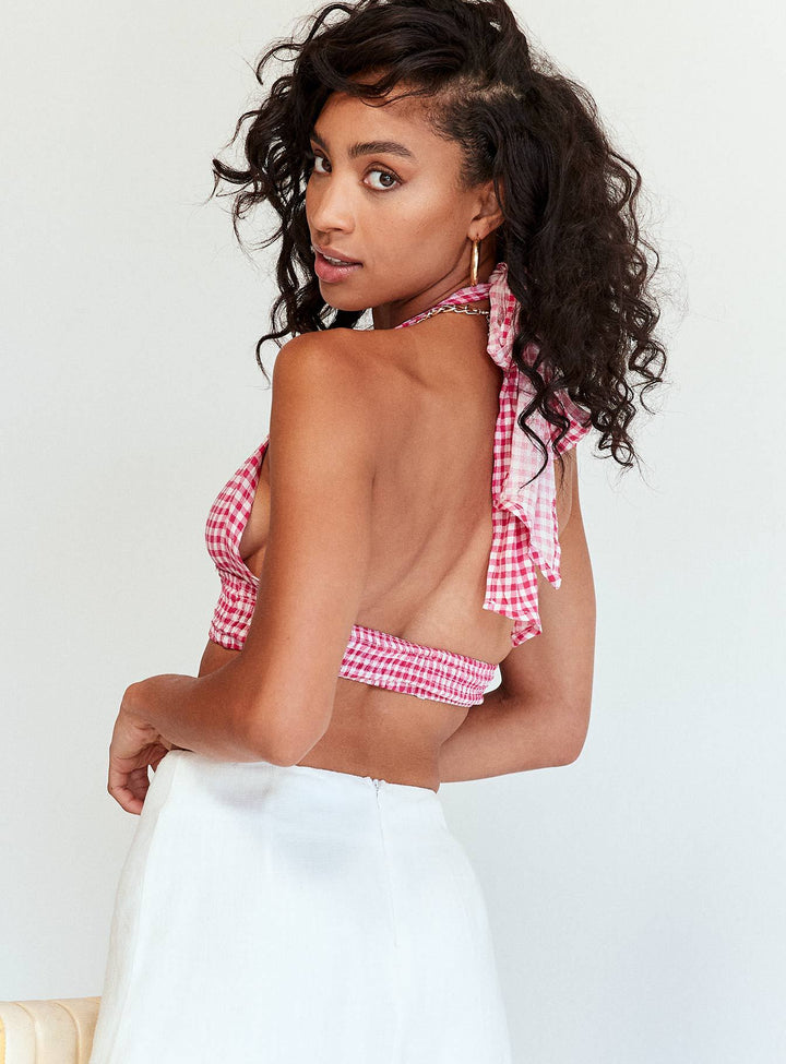 Dame halter top i modern rutmönster Mirla-Eva Jonsson