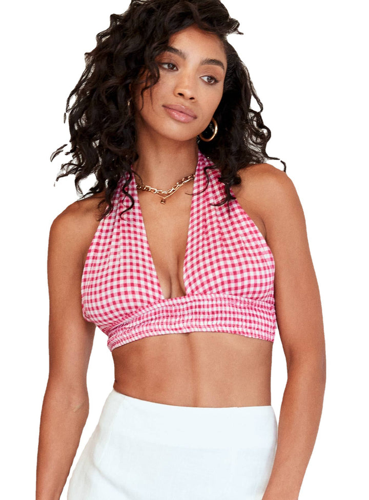 Dame halter top i modern rutmönster Mirla-Eva Jonsson