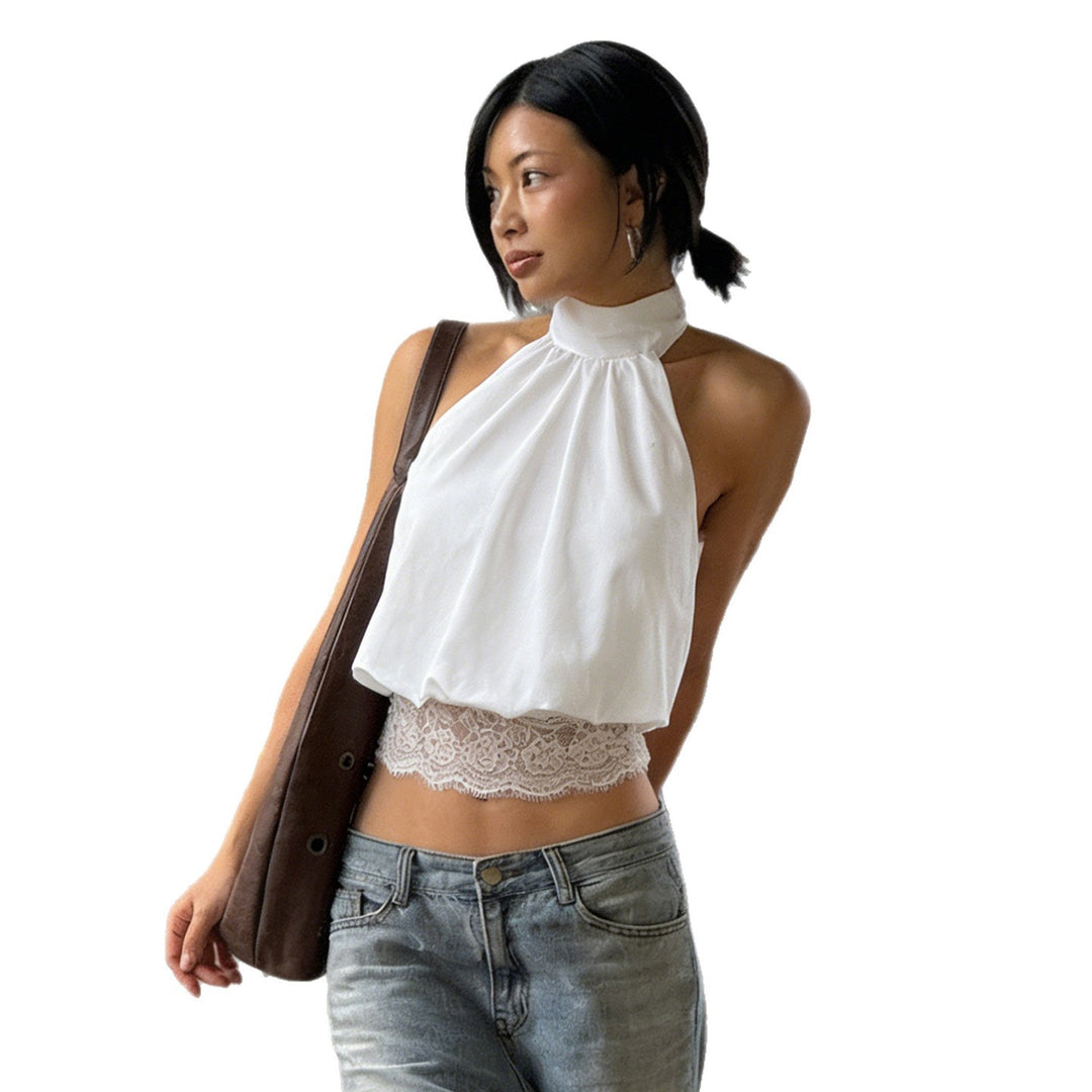 Dame halter top med ömtåliga spetsdetaljer och elegant snörning Mirla-Eva Jonsson
