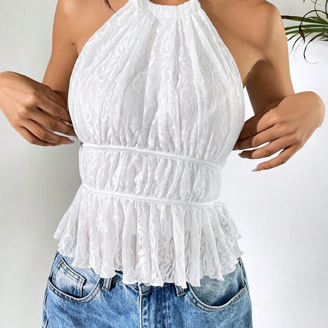 Dame halter top med voluminösa veck och elastisk nederkant Mirla-Eva Jonsson