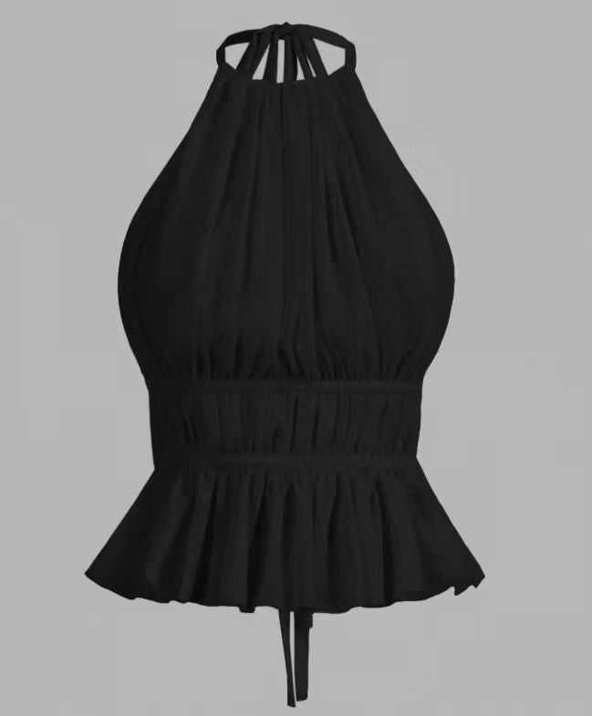 Dame halter top med voluminösa veck och elastisk nederkant Mirla-Eva Jonsson