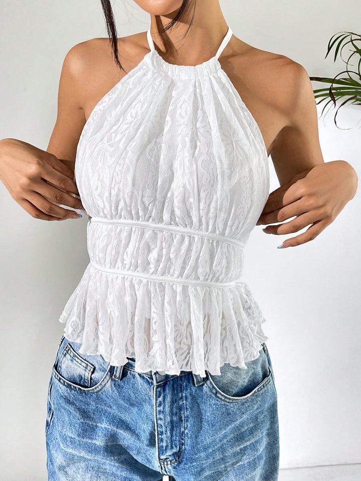 Dame halter top med voluminösa veck och elastisk nederkant Mirla-Eva Jonsson