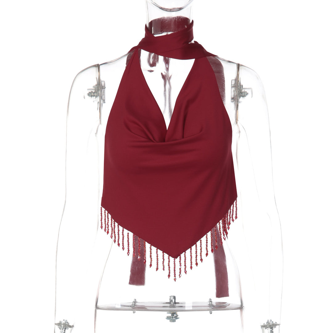 Dame halterneck top med elegant fransdetalj Mirla-Eva Jonsson