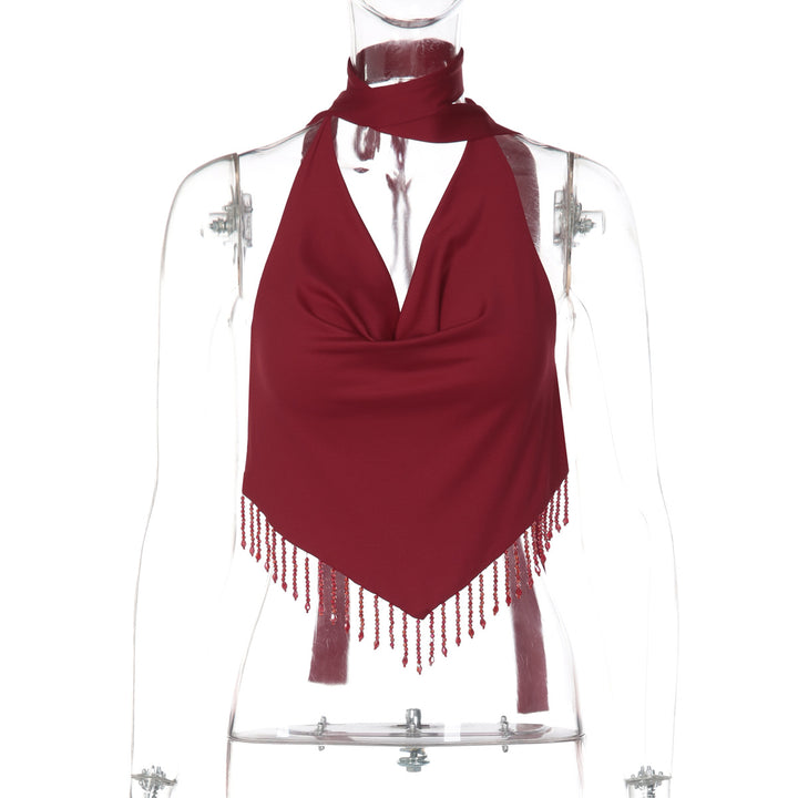 Dame halterneck top med elegant fransdetalj Mirla-Eva Jonsson