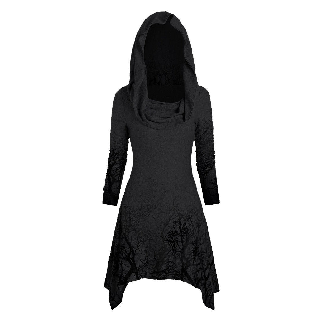 Dame hoodie klänning med grafisk träddesign Mirla-Eva Jonsson