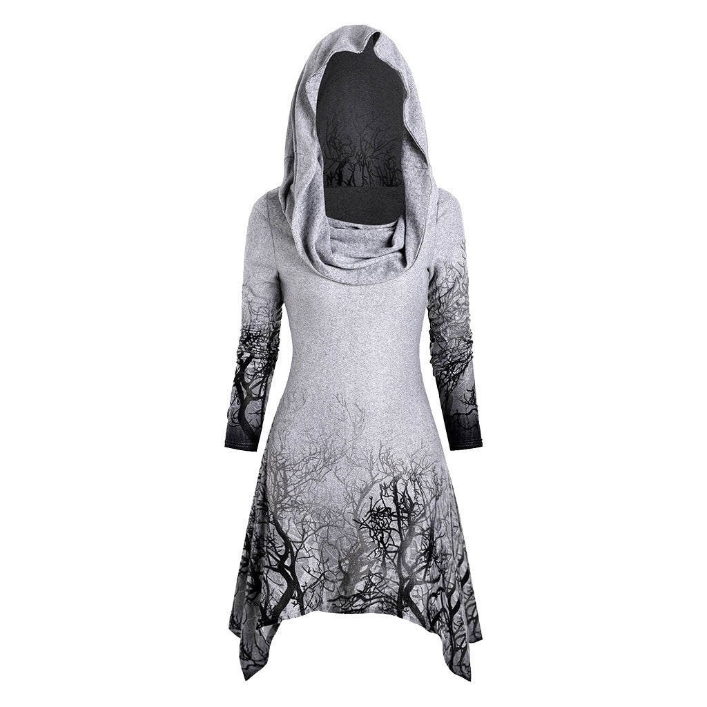 Dame hoodie klänning med grafisk träddesign Mirla-Eva Jonsson