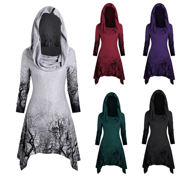 Dame hoodie klänning med grafisk träddesign Mirla-Eva Jonsson