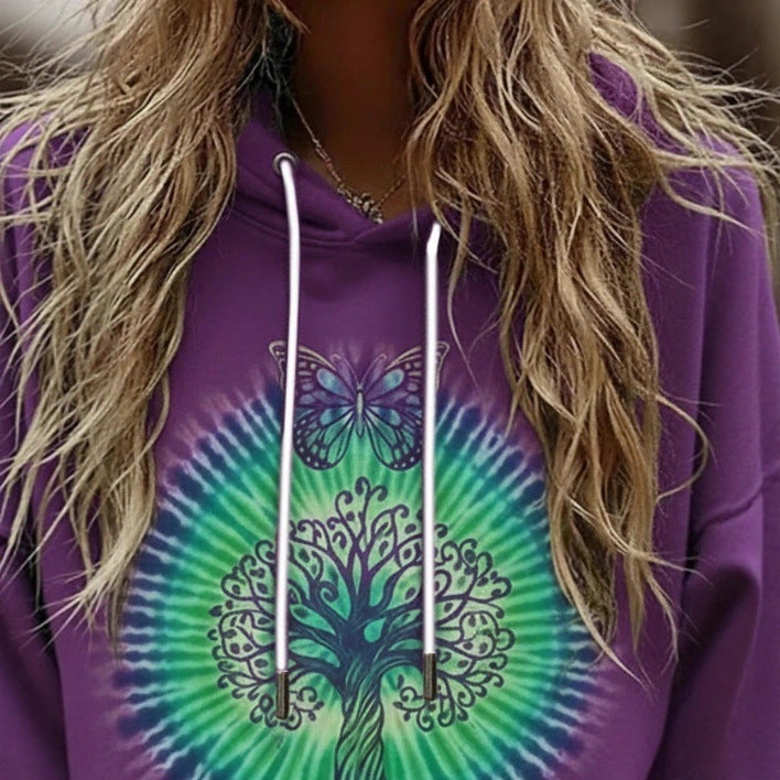 Dame hoodie med färgglad träddesign Eva Jonsson-Eva Jonsson