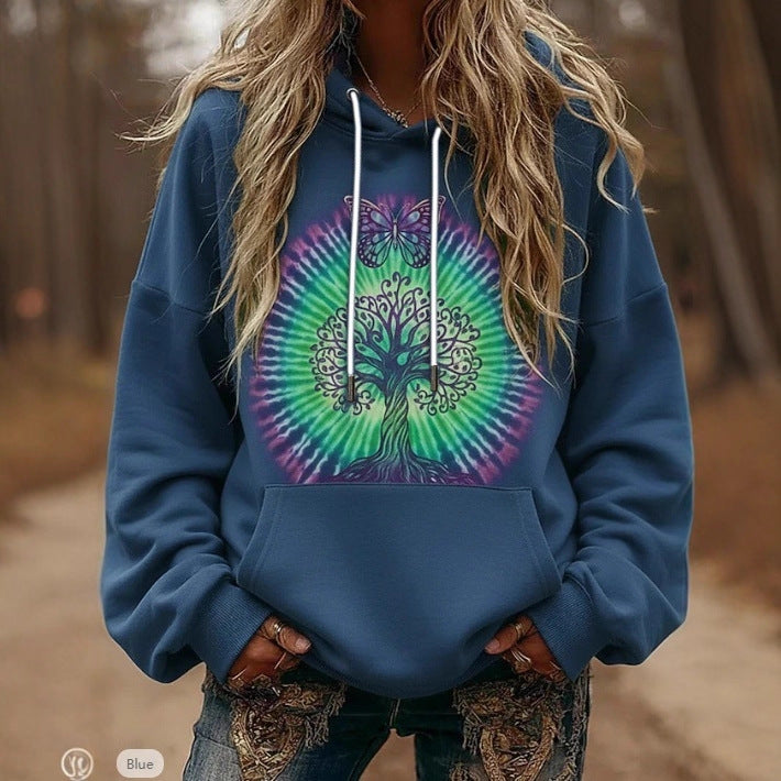 Dame hoodie med färgglad träddesign Eva Jonsson-Eva Jonsson
