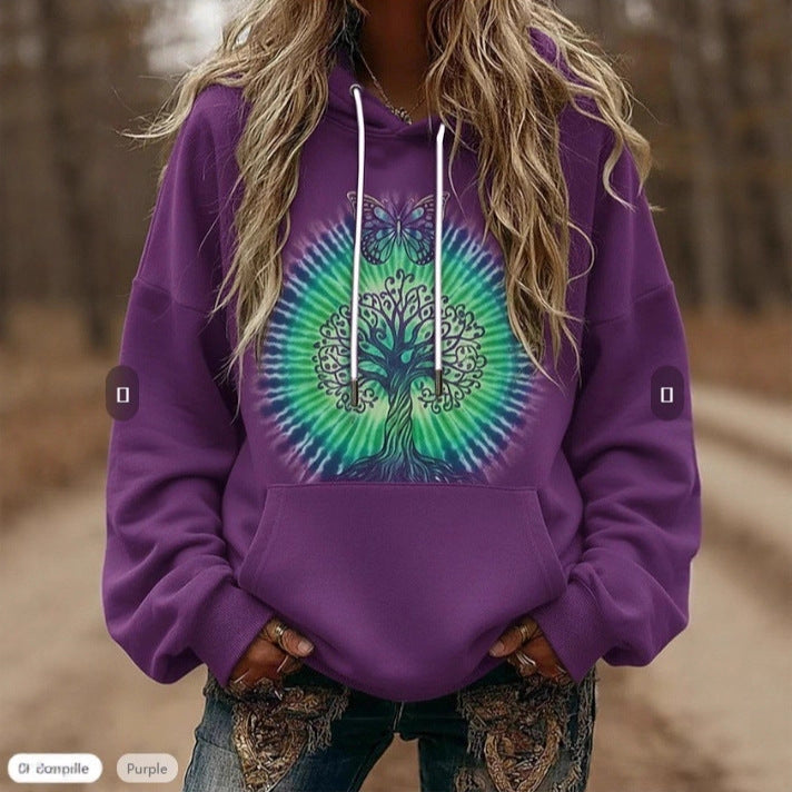 Dame hoodie med färgglad träddesign Eva Jonsson-Eva Jonsson