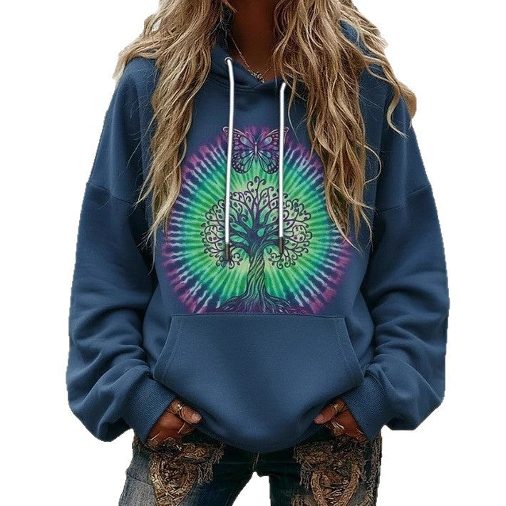 Dame hoodie med färgglad träddesign Eva Jonsson-Eva Jonsson