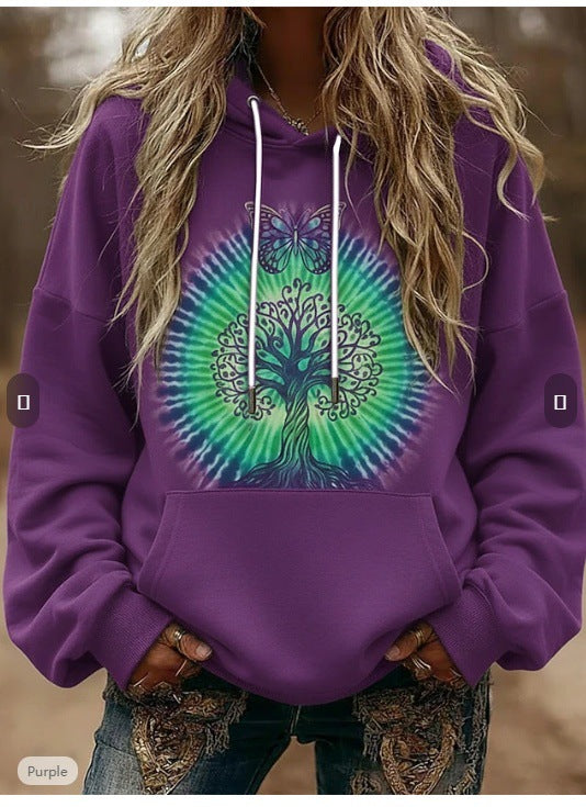 Dame hoodie med färgglad träddesign Eva Jonsson-Eva Jonsson