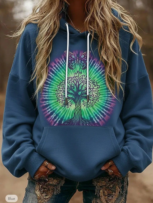 Dame hoodie med färgglad träddesign Eva Jonsson-Eva Jonsson
