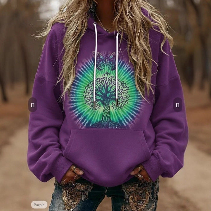 Dame hoodie med färgglad träddesign Eva Jonsson-Eva Jonsson