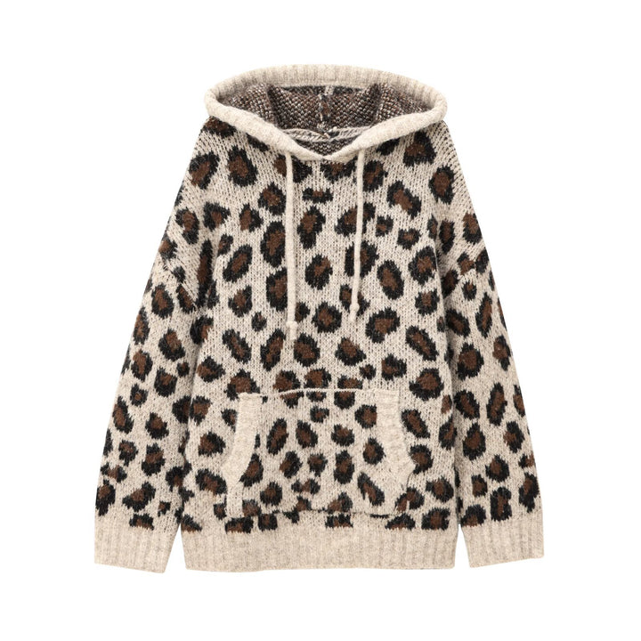 Dame hoodie med leopardmönster och praktisk känguruficka Mirla-Eva Jonsson