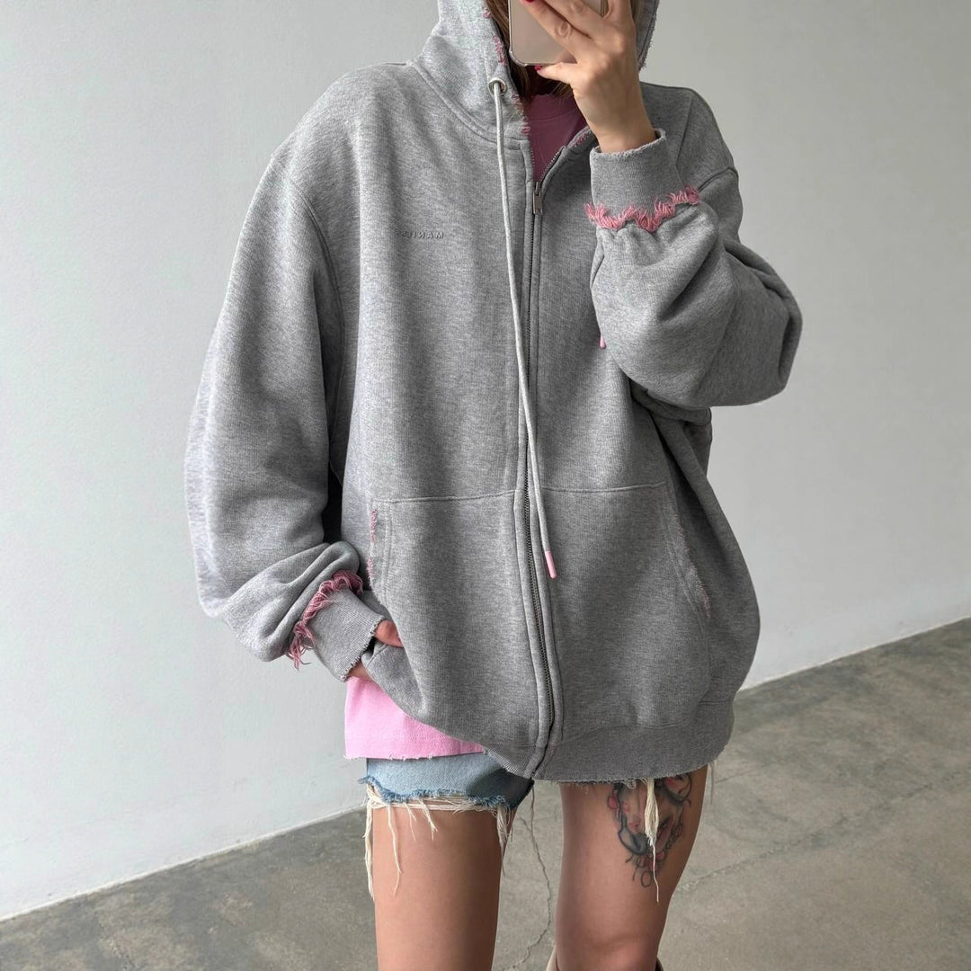 Dame hoodiejacka med moderna förstörda detaljer Mirla-Eva Jonsson